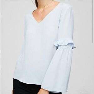 LOFT Light Blue Ruffle/Flare Sleeve Blouse